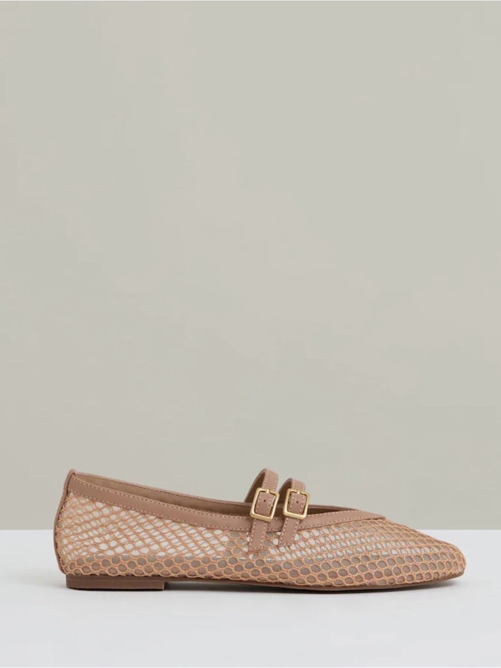 Reiss Neutral Elspeth Mesh Double-Strap Ballet Flats